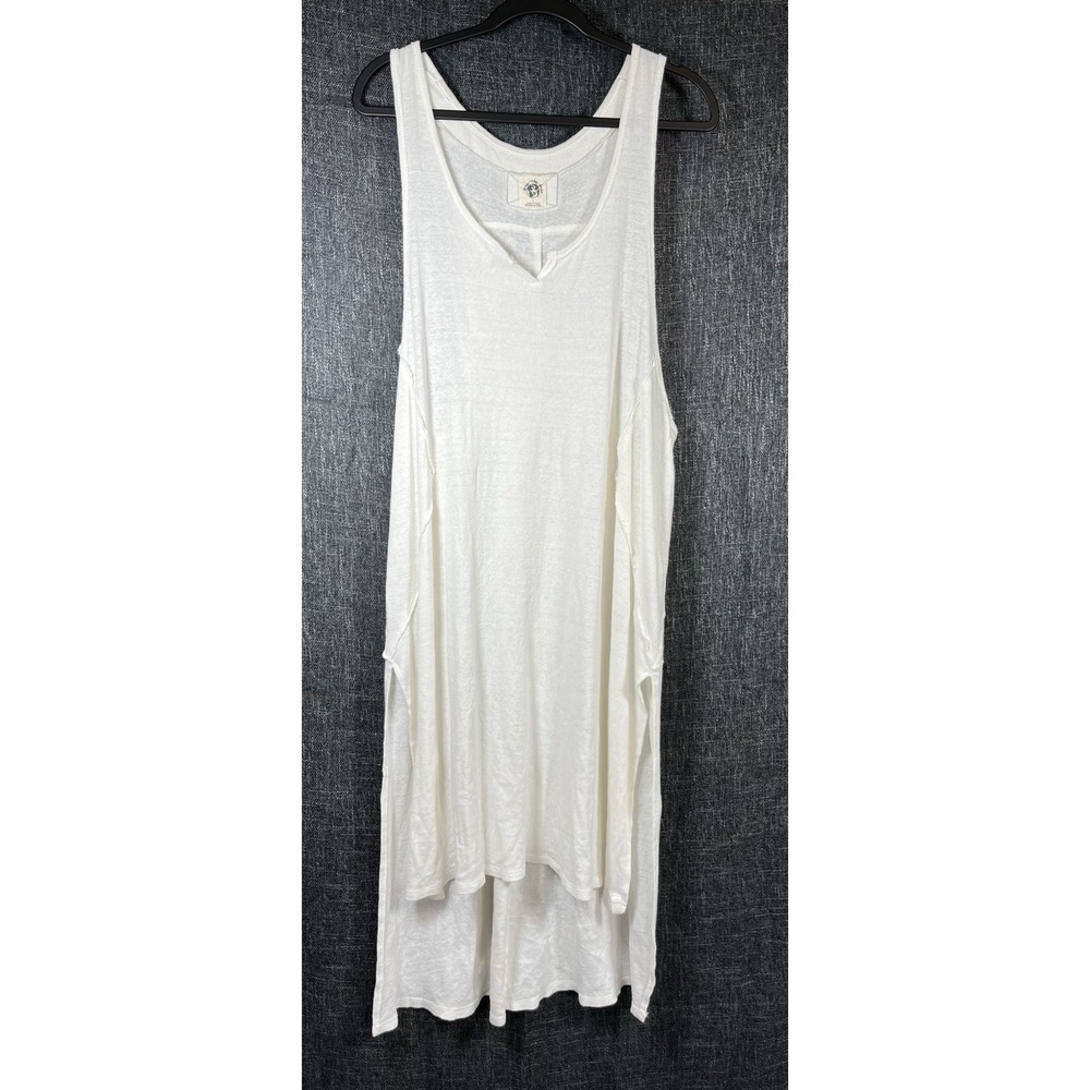 WE THE FREE People Sz L Dress Chasing Sunsets Tunic Tank Linen Blend White Boho